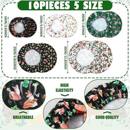 Patelai 10 Pcs Bowl Covers Reusable in 5 Size Stretch Cloth Fabric Elastic Food Storage Bowl Covers Bread Sourdough Lids for Proofing Food Fruits Leftover(Black, White, Brown, Green,Animal Style) - Image 3
