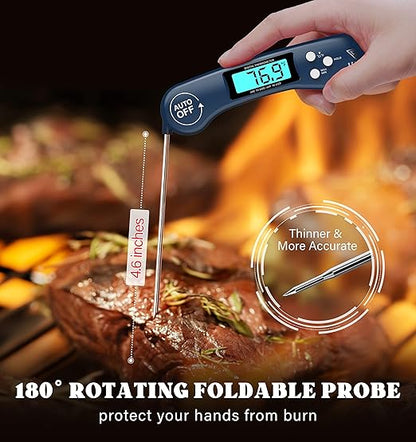 DOQAUS Digital Meat Thermometer, Instant Read Food Thermometer for Cooking with Backlit & Auto-Rotating Display, 4.6” Probe for Grilling, Baking, and Perfect BBQ - Blue - Image 3