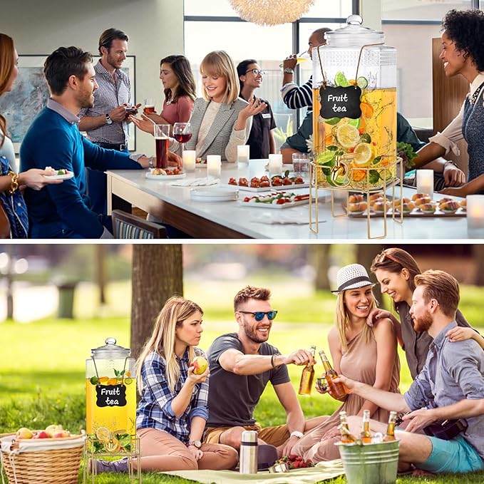 Drink Dispenser,2 Gallon Drink Dispensers for Parties,Beverage Dispenser with Stand,Glass Lid and Stainless Steel Spigot Leak-proof, Ideal for Lemonade,Juice, Tea, and Party Drinks - Image 7