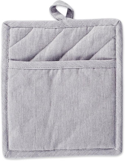 DII 100% Cotton Solid Chambray Kitchen Set, Potholders, Gray, 2 Piece