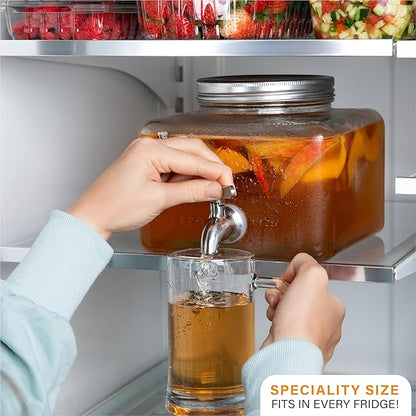 Glass Drink Dispenser for Fridge - Stainless Steel Spigot Mason Jar Dispenser with Wide Opening & Easy-Fill - Beverage Storage for Outdoor, Water, Iced Tea, Juice, Sangria & Detergent, 1 GALLON - Image 2