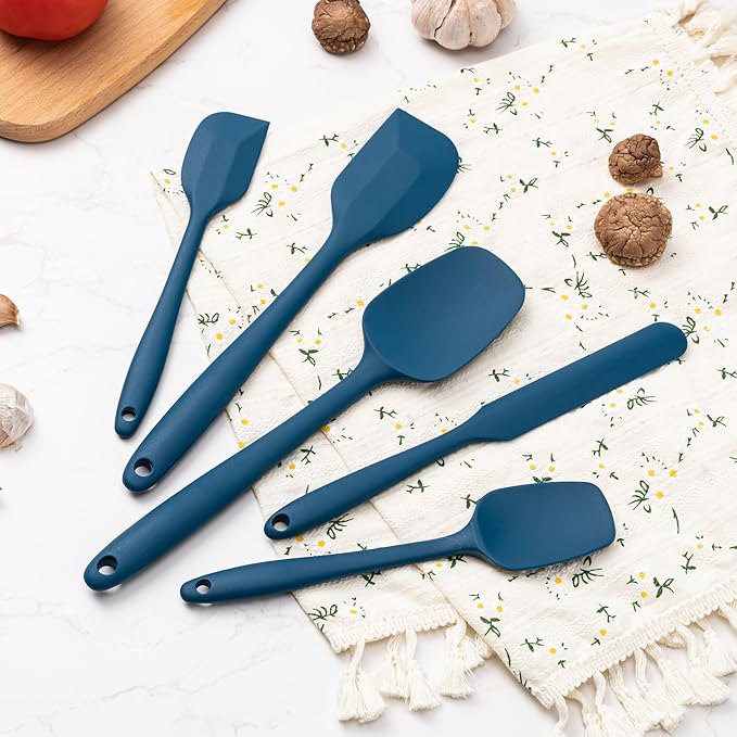 Silicone Spatula Set, 5 Piece Food Grade Rubber Spatulas for Baking, Cooking, and Mixing High Heat Resistant Non Stick Dishwasher Safe BPA-Free (Navy Blue) - Image 6