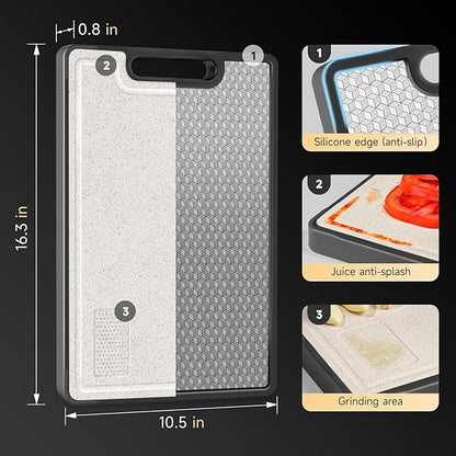 Double Sided Cutting Board, 1 PCS 316 Stainless Steel Cutting Boards for Kitchen, Food Grade, Scratch Resistant Mesh, Large Size 16.3"*10.5" (1 side 316 Stainless Steel Other side Wheat Straw PP)
