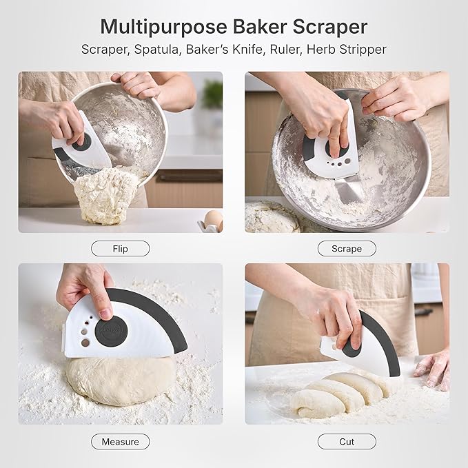 5-in-1 Dough Scraper & Flexible Bowl Scraper by Nextrend, Bread Scraper with Stainless Steel Edge, Ruler & Herb Stripper – BPA Free, Dishwasher Safe - Gray - Image 2
