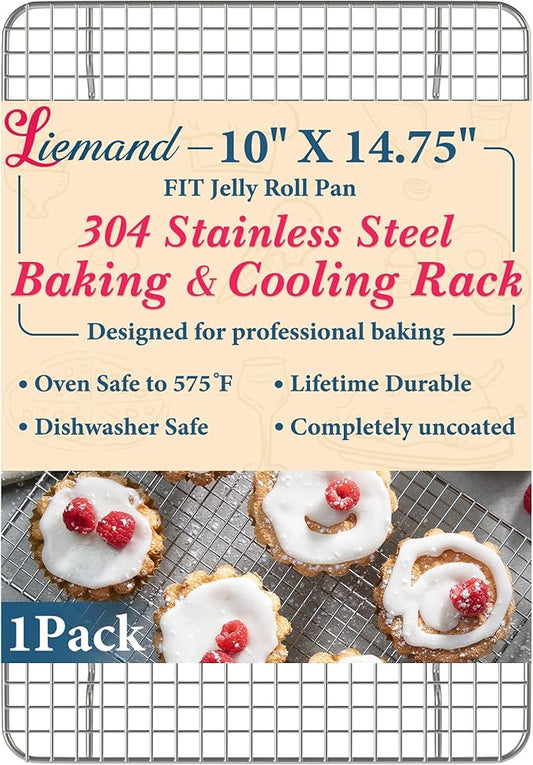 Cooling Racks for Cooking and Baking - 10"x14.75" Oven Safe Premium Stainless Steel Heavy Duty Baking Rack Tight-Wire, Fits Jelly Roll Pan for Roasting & Grilling & Cooking - 1 Pack by LIEMAND