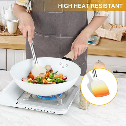 LIANYU 15 Pcs Cooking Kitchen Utensils Set with Holder, Silicone Kitchen Gadgets with Stainless Steel Handle, Heat Resistant Spatula Tools, Brush Spoon Tong Whisk Ladle Turner for Cookware, White - Image 5