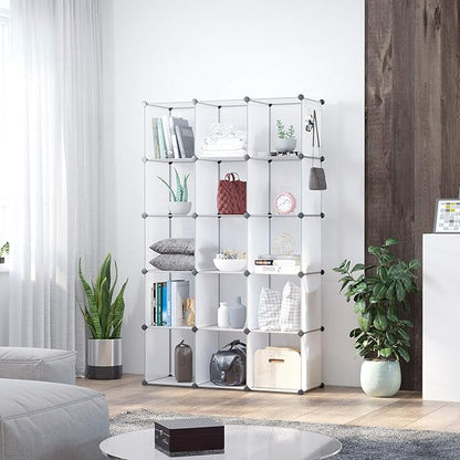C&AHOME Cube Storage Organizer, 16-Cube Shelves Units, Plastic Storage Cubes, DIY Closet Organizer, Modular Closet Storage Shelves Ideal for Home, 48.4" L × 12.4" W × 48.4" H Transparent SUM3016W - Image 5