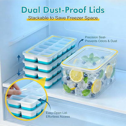 NFK Ice Cube Tray with Lid & Bin - 4 Pack 48 Cubes Stackable Silicone Trays for Freezer with Storage Container, Leak-Proof Lids, BPA-Free, Easy Release for Kitchen, RV, Party, Cocktail & Coffee - Image 4