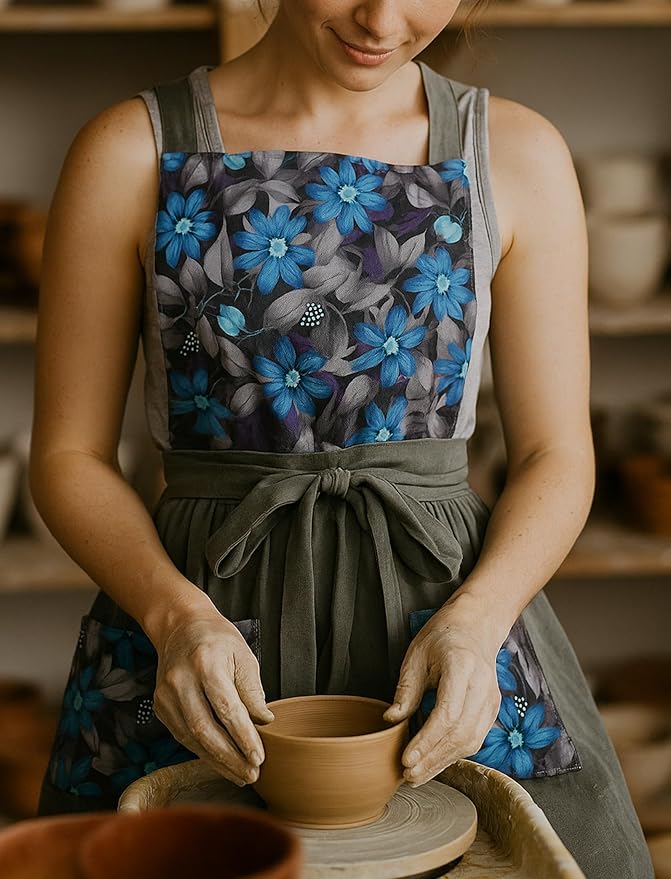 Pinknoke Vintage Pinafore Apron Dress for Women with Pockets Cute Floral Chef Aprons for Kitchen Cooking Baking Gardening - Image 3