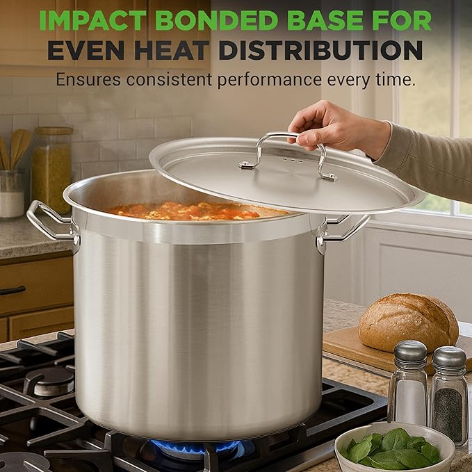 NutriChef Stainless Steel Stock Pot with Lid 40 Qt | Non-Reactive 8/8 Interior Induction Pot with Even Heat Base | Compatible with Gas, Ceramic, and Halogen Cooktops | 500°F Max, 20.45 x 15.3 Inches