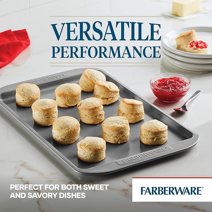 Farberware Nonstick Bakeware 3-Piece Cookie Pan Set, Gray - Image 3