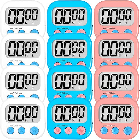 ZILLEEN 12 Pack Kitchen Timers for Cooking Digital Classroom Timers for Kids Teachers White Pink Blue by ZILLEEN