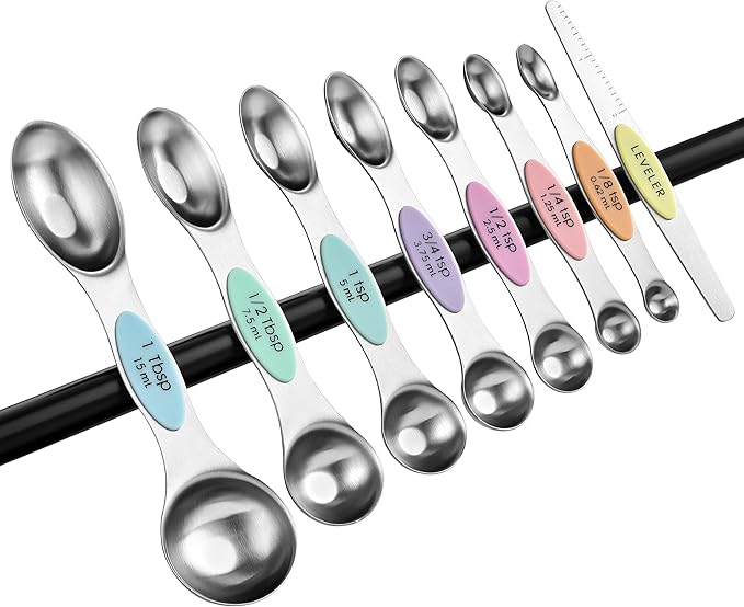 Spring Chef Stainless Steel Magnetic Measuring Spoons Set of 8 with Leveler, Metal Teaspoon & Tablespoon Measuring Spoons for Dry and Liquid Ingredients, Kitchen Gadgets for Baking & Cooking - Pastel - Image 9