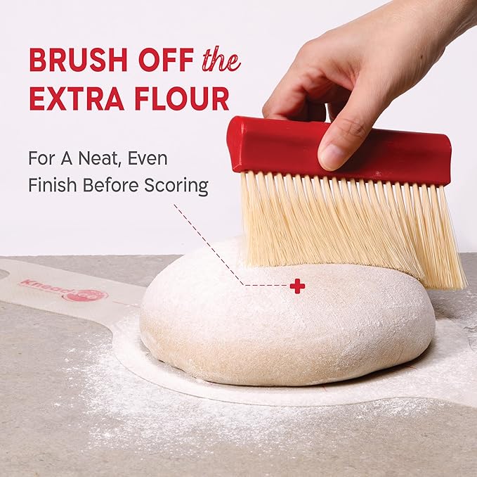 KneadAce Dough Scraper & Baker’s Brush Set. Stainless Steel Bench Scraper & Flour Cleaning Brush. Kitchen Tool for Pastry, Sourdough and Baking Prep Bread Dough Cutter, Gift For Bakers (White/Red) - Image 5
