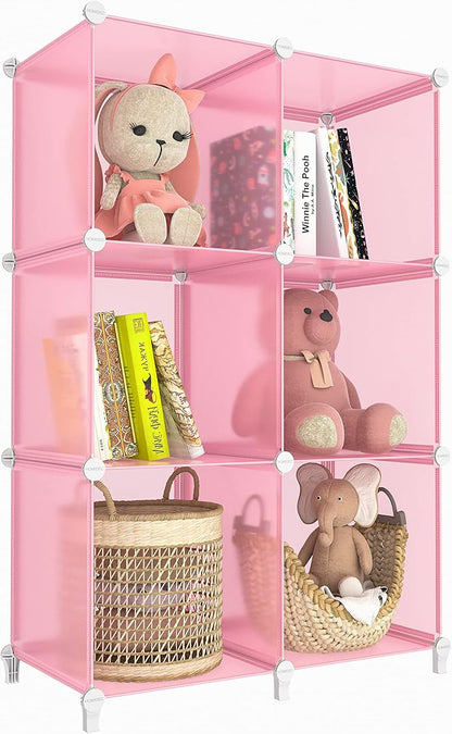 HOMIDEC 6-Cube Storage Shelf, Storage Bookcase Bookshelf with Metal Hammer, Storage Cubes Organizer Cabinet for Kids, Closet, Bedroom, Bathroom, (11.8x11.8x11.8 inch), Light Pink by DecorateYourHome