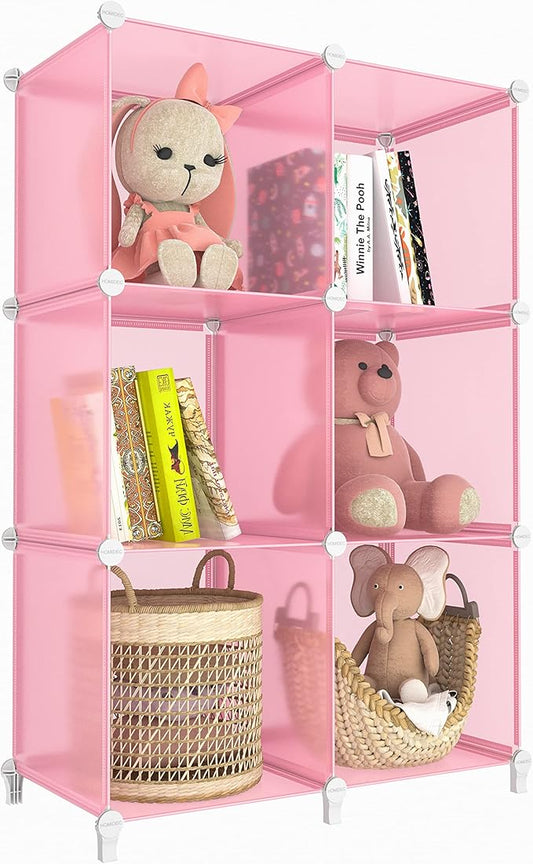 HOMIDEC 6-Cube Storage Shelf, Storage Bookcase Bookshelf with Metal Hammer, Storage Cubes Organizer Cabinet for Kids, Closet, Bedroom, Bathroom, (11.8x11.8x11.8 inch), Light Pink by DecorateYourHome