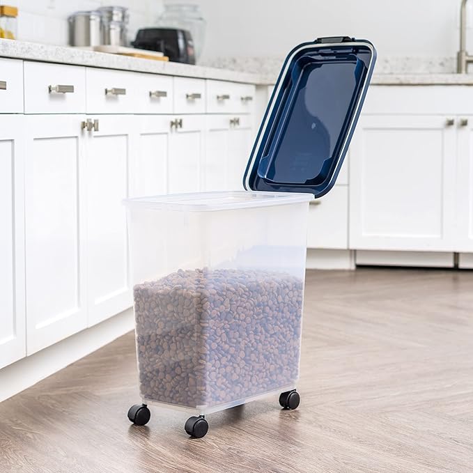 IRIS USA Airtight Dog Food Storage Container, Up to 40 lbs, Attachable Wheels, For Dog Cat Bird and Other Pet Food Storage Bin, Keep Fresh, Translucent Body, Easy Mobility, Navy - Image 6