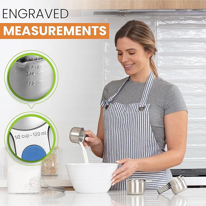 Spring Chef Magnetic Stainless Steel Measuring Cups, Patented, Kitchen Tools with Easy to Read Markings for Measuring Dry or Liquid Ingredients, Set of 7, Winter Frost - Image 6