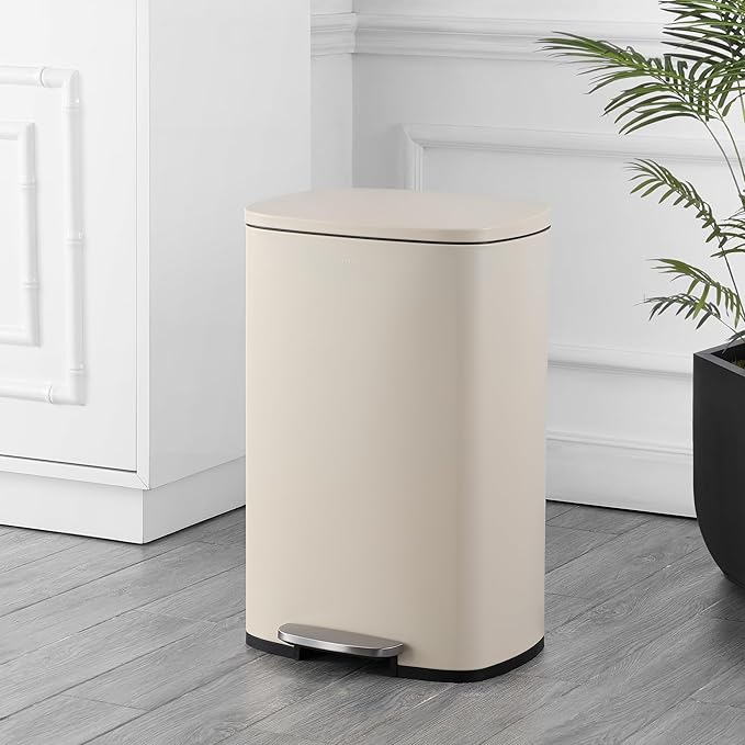 happimess HPM1006F Connor Rectangular 13-Gallon Trash Can with Soft-Close Lid and Free Mini Trash Can, Fingerprint Resistant, Modern, Minimalistic for Home, Kitchen, Office, Bathroom, Limestone Beige - Image 2