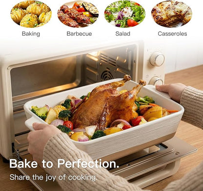 Dafuceramic Casserole Dish for Oven, 4.2 QT Baking Dish, 9x13 Large Porcelain Baking Pan, Durable Rectangular Lasagna Pan Deep with Handles, Microwave Oven Safe, Home Decor, Wedding Gift (Khaki & White) - Image 4