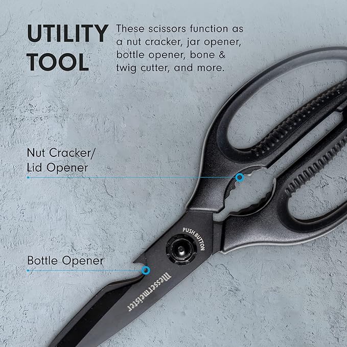 Messermeister 9-Inch Push Button Take-Apart Shears - High-Carbon Stainless Steel & Soft-Grip Handles - Includes Nut Cracker & Bottle Opener - Image 5