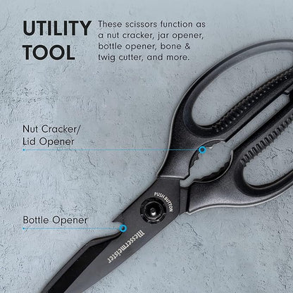 Messermeister 9-Inch Push Button Take-Apart Shears - High-Carbon Stainless Steel & Soft-Grip Handles - Includes Nut Cracker & Bottle Opener - Image 5