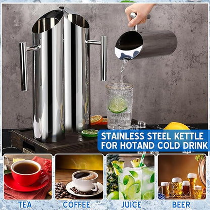 Funnymoom Stainless Steel Water Pitcher 70oz Modern Metal Pitcher with Ice Guard Silver Carafe Drink with Handle or Iced Hot Drink Tea Juice Coffee Beer - Image 4
