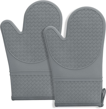 Hovico Silicone Oven Mitts, Heat Resistant 500F Kitchen Mitts 2PCS, 11.6" BPA-Free Soft Baking Gloves, Non-Slip Grip Oven Gloves with Soft Cotton Lining for Kitchen Cooking Baking BBQ - Gray by Hovico