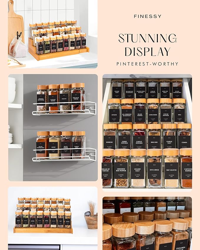 Bamboo Glass Spice Jars with Label and Shaker Lids Clear Empty 4oz 24 Pack Bottles Set, Square Glass Spice Containers with Labels Black, Seasoning Organizer Jars, Seasoning Containers with Labels Set - Image 4