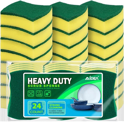 AIDEA Sponges Kitchen, 24 Pack Heavy Duty Dish Sponge, Cleaning Dish Scrubber Sponge for Home and Kitchen, Stink-Free Cleaning Supplies for Pots, Pans by AIDEAHOME