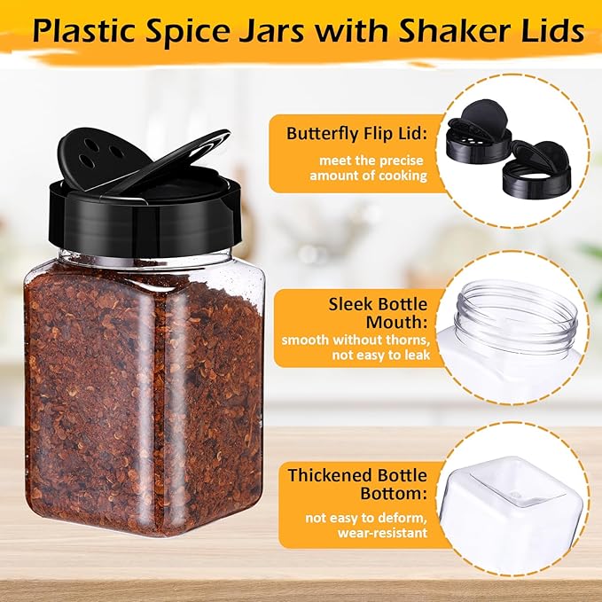 Mimorou 30 Pack Plastic Spice Jars with Shaker Lids Clear Seasoning Containers Spice Bottles for Kitchen Storing Spice Herbs Seasoning Powders(Triangle,12.2 oz) - Image 3