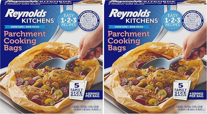 Reynolds Kitchens Parchment Cooking Bags, Family Size, Non-Stick Parchment Cooking Bags for the Oven and Microwave, Oven-Safe up to 425 Degrees, Great for Quick Family Meals, No-Mess Cleanup, 10 Pack by ReynoldsConsumerProducts