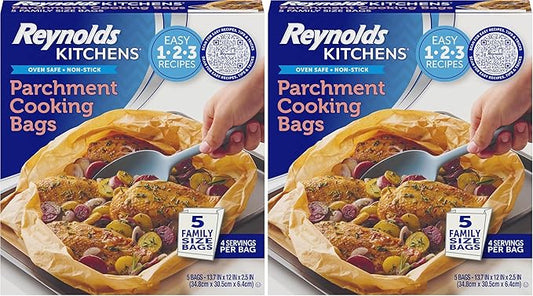 Reynolds Kitchens Parchment Cooking Bags, Family Size, Non-Stick Parchment Cooking Bags for the Oven and Microwave, Oven-Safe up to 425 Degrees, Great for Quick Family Meals, No-Mess Cleanup, 10 Pack by ReynoldsConsumerProducts