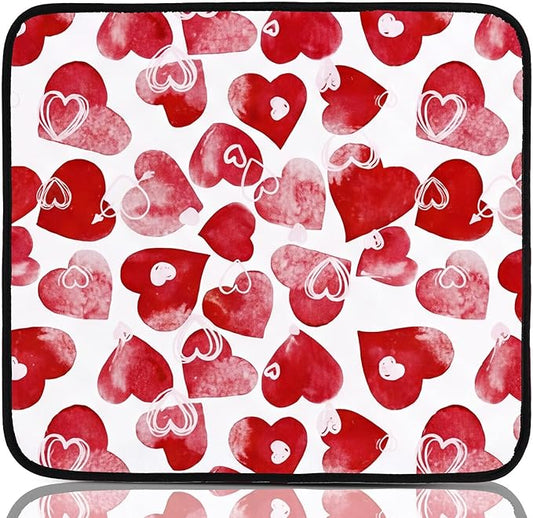 Breling Valentine's Day Dish Drying Mat Valentine Kitchen Dry Mat Absorbent Hearts Table Dishes Pad Red Pink Protect Tableware Kitchen Accessories for Home Decor, 16 x 18.4 Inches