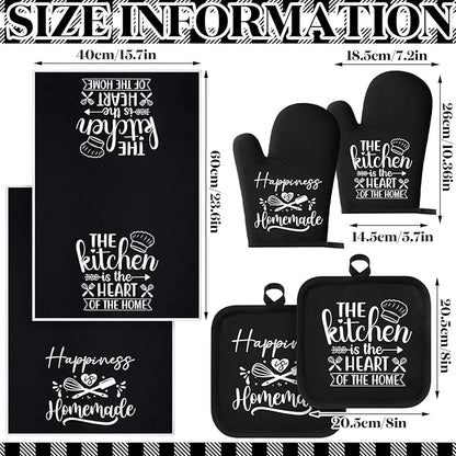Sratte 6 Pcs Kitchen Decor Accessories Set Farmhouse Towels Pot Holders Oven Mitts Set 2 Dish Towels 2 Potholders 2 Cooking Mittens Oven Glove for Christmas Baking Cooking Supply(Black,Kitchen) - Image 3