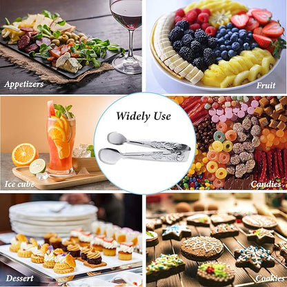 6PCS Mini Serving Tongs, 4Inch Rose Stainless Steel Sugar Cube Tongs, Sliver Small Ice Tong for Tea and Coffee Party, Appetizers, Desserts by Sunenlyst (6PCS Silver) - Image 7