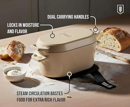 Kook Dutch Oven, for Bread Baking, Sourdough Loaf Pan, Dual Handles, Enameled Cast Iron, with Sling, Dishwasher Safe, Oven safe 500F, 3.4 Qt, Ivory - Image 4