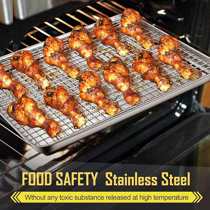 16 Inch Baking Sheet Pan with Cooling Rack Set, Joyfair Stainless Steel Toaster Oven Tray Pans with Grid Racks, Rectangular Bakeware for Cookie/Bacon, Heavy Duty & Rust-free, Dishwasher Safe