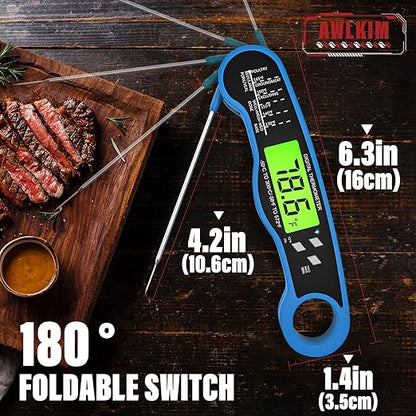 AWLKIM Digital Meat Thermometer with Doneness Chart, 2-Sec Instant Read Food Thermometer for Cooking, Grilling, Oven, Air Fryer - Waterproof Backlit Magnetic Flip Probe, Gift for Men, Dad - Blue - Image 3
