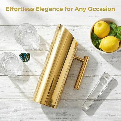 Hiceeden Stainless Steel Water Pitcher, 53oz/1.5L Modern Metal Pitcher with Ice Guard, Gold Carafe Drink Jug with Handle, Homemade Beverage Container for Iced/Hot Tea, Juice, Coffee, Milk - Image 4