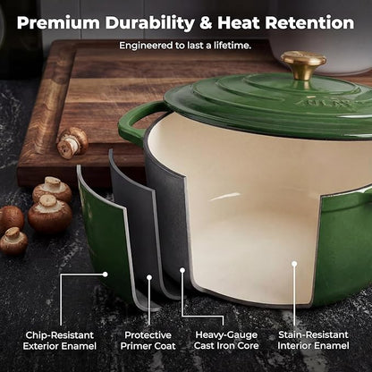 Zulay Kitchen 5 Quart Enameled Cast Iron Dutch Oven Pot with Lid – Premium Durability & Oven Safe up to 500°F – Heavy Duty Cookware Perfect for Bread Baking, Stews, Braising & Roasting – Green - Image 5