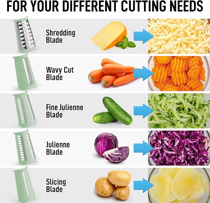 Zulay Kitchen Rotary Cheese Grater 5 Blade Cheese Shredder - Manual Hand Crank Cheese Grater With Reinforced Suction & 5 Interchangeable Drums - Easy to Use, Vegetable Chopper Round Mandoline Slicer - Image 9