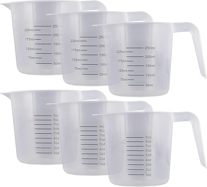 U.S. Kitchen Supply Plastic Measuring Cups with Handles - 8 oz (250 ml) Liquid Measuring Cup Set of 6 - Clear Microwave Safe Kitchen Cups - Measure in mL or Ounces, Measurement Cup for Cooking by USKitchenSupply