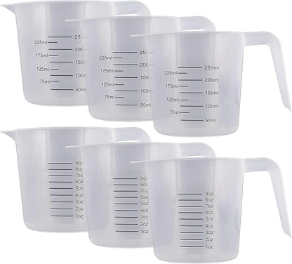 U.S. Kitchen Supply Plastic Measuring Cups with Handles - 8 oz (250 ml) Liquid Measuring Cup Set of 6 - Clear Microwave Safe Kitchen Cups - Measure in mL or Ounces, Measurement Cup for Cooking by USKitchenSupply