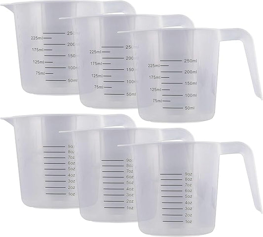 U.S. Kitchen Supply Plastic Measuring Cups with Handles - 8 oz (250 ml) Liquid Measuring Cup Set of 6 - Clear Microwave Safe Kitchen Cups - Measure in mL or Ounces, Measurement Cup for Cooking by USKitchenSupply