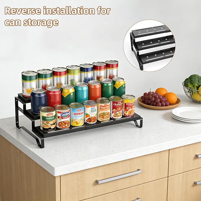 SANKEU Expandable Spice Rack Organizer for Cabinet 3 Tiered Metal Seasoning Organization with Guardrails Spice Shelf Storage for Jars Adjustable Length 13"-21" Black 2Pack - Image 7