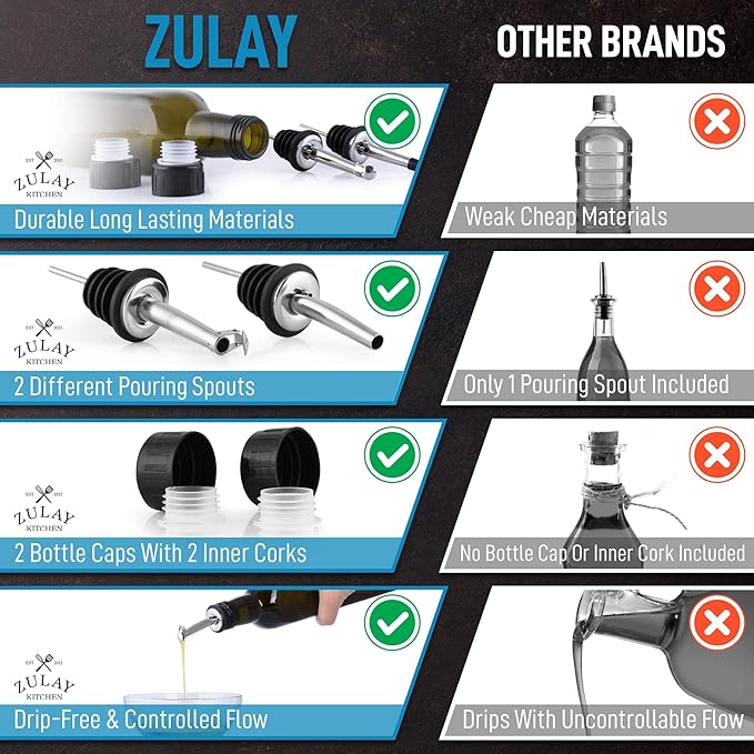 Zulay Kitchen Olive Oil Dispenser Bottle – 17oz Glass Oil Container with Spout, Funnel & Pourer – Dark Brown - Image 7