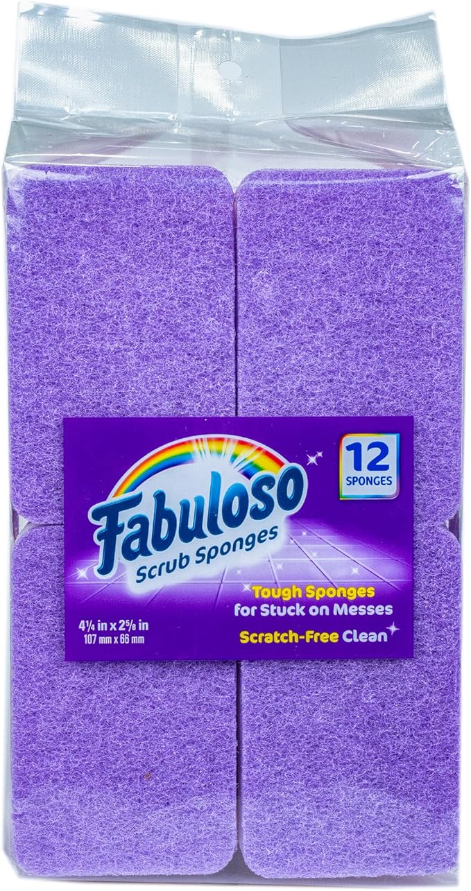 Fabuloso Scratch-Free Kitchen Dish Sponges, Purple Cellulose Scrubber Sponge with Scouring Pad for Dishes, Pots, Pans, Counters and Sinks, Tough on Messes, 4.25 x 2.75 x 1.25 in, 12 Count by Fabuloso