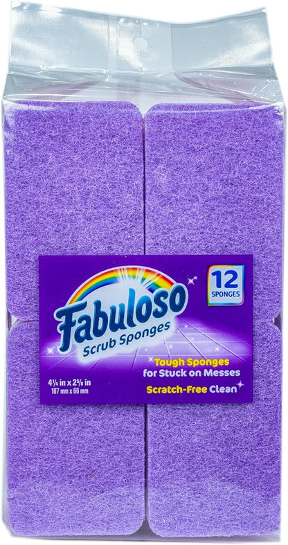 Fabuloso Scratch-Free Kitchen Dish Sponges, Purple Cellulose Scrubber Sponge with Scouring Pad for Dishes, Pots, Pans, Counters and Sinks, Tough on Messes, 4.25 x 2.75 x 1.25 in, 12 Count by Fabuloso