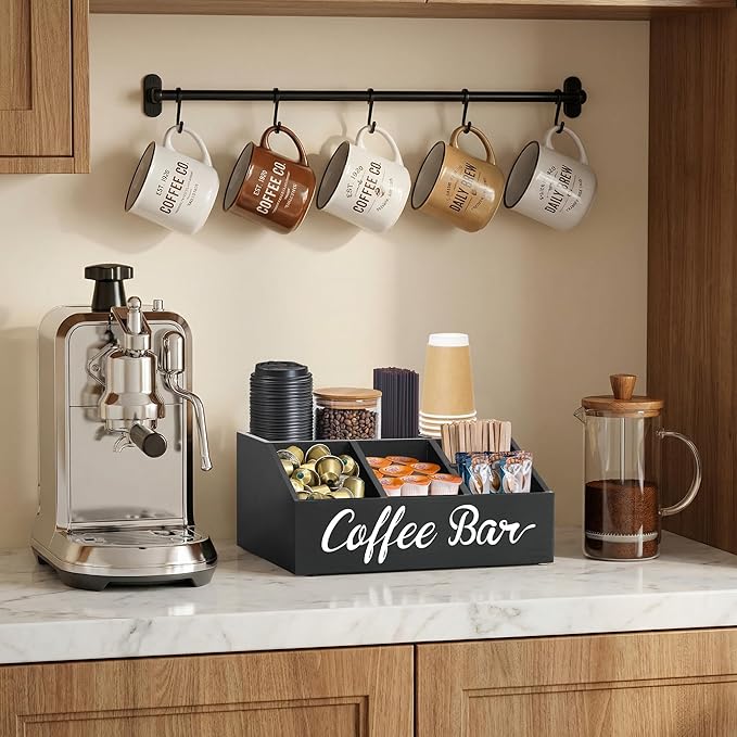 Coffee Station Organizer for Countertop, Wood Coffee Bar Organizer for Farmhouse Coffee Bar Decor, Tea Condiment Storage Organizer, Coffee Pod Holder and Coffee Bar Accessories - Image 4